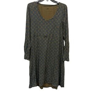 Horny Toad Womens Large Green Blue Geometric Tencel Organic Cotton V-Neck Dress